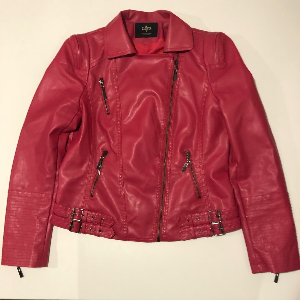 Lingluofang Faux Leather Jacket Pink XL